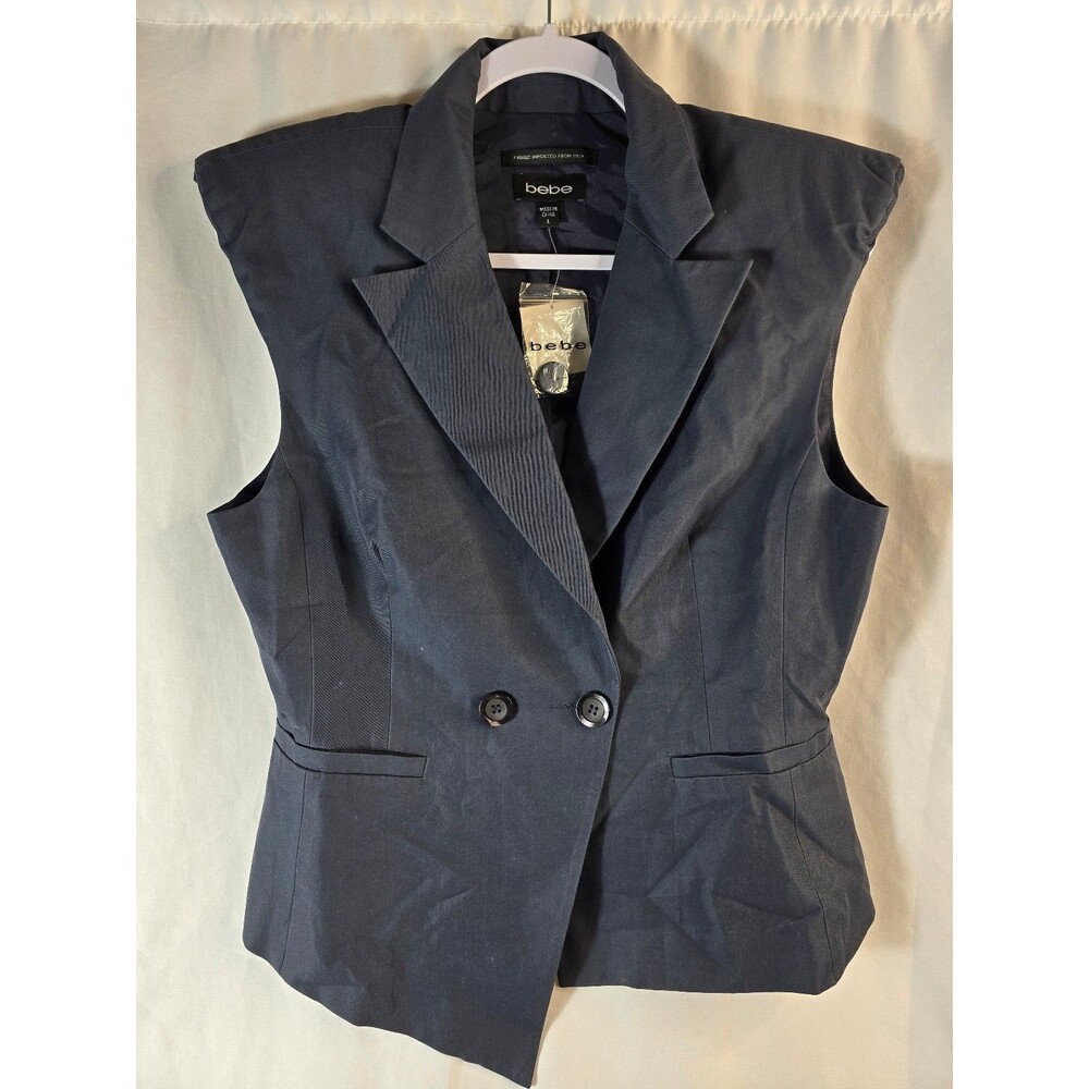 bebe Asymmetrical Statement Sleeveless Blazer Vest Navy Size L NWT